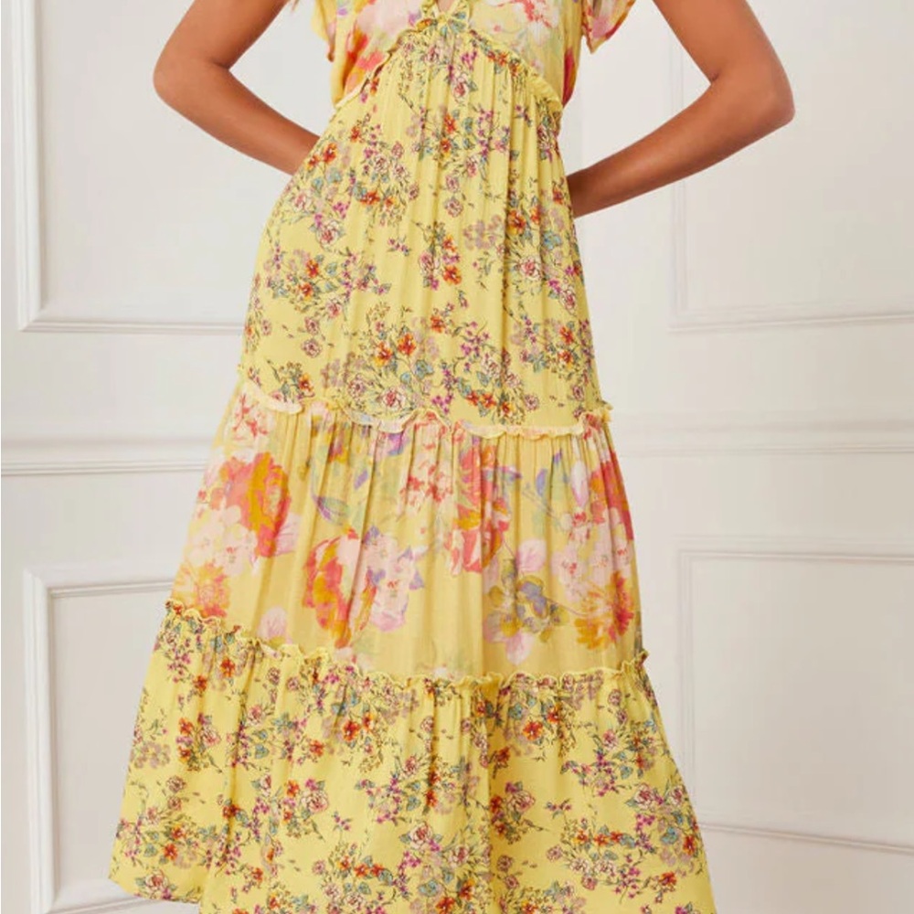 Floral Yellow Maxi Dress- Novalie Boho Tiered Maxi Dress